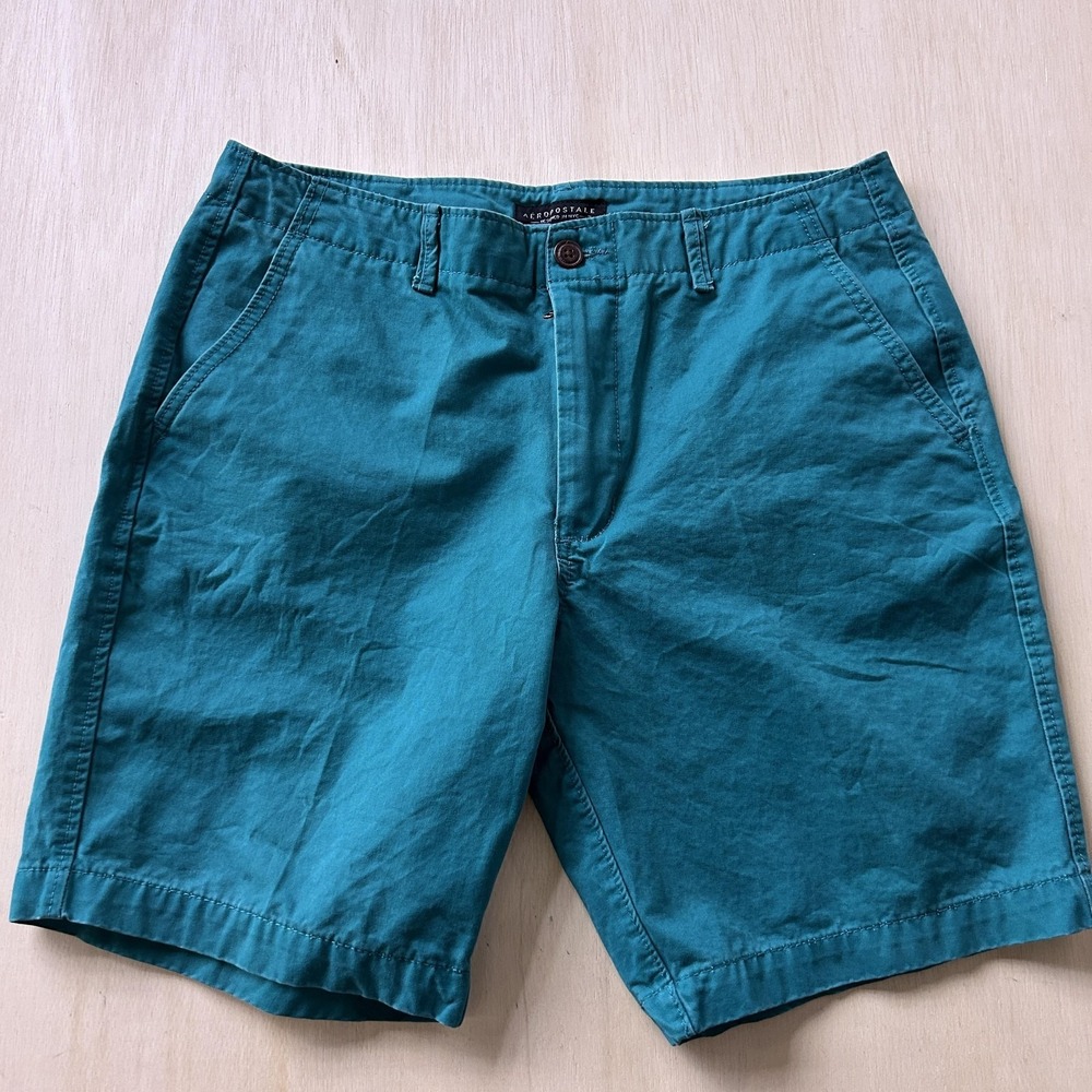 Aeropostale Shorts Mens 34 Green Chino Flat Front Casual Cotton Summer Wear